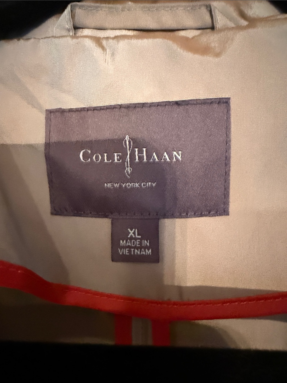 Cole Haan Light Gray Trench Coat with Orange Trim - Picture 2 of 3